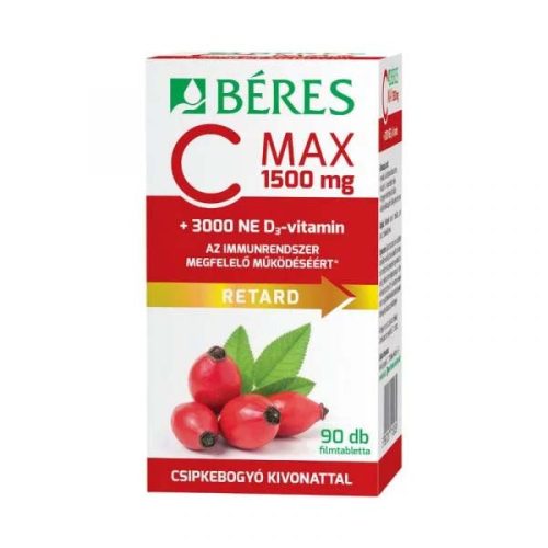 Béres C Max 1500 mg Retard filmtabletta csipkebogyó kivonattal + 3000 NE D3-vitamin (90db)