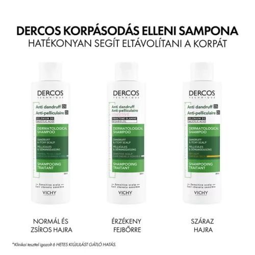 VICHY Dercos korpásodás elleni sampon száraz hajra (200 ml)