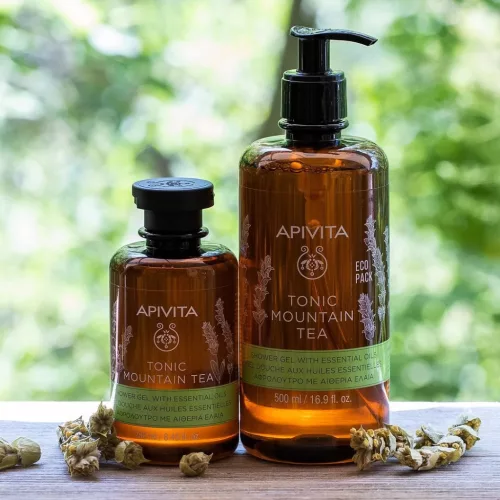 Apivita Tonic Mountain Tea Tusfürdő pezsdítő hegyi teával és illóolajokkal ECOPACK (500 ml)
