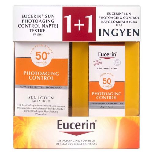 Eucerin Sun Photoaging Control csomag - naptej testre FF50+ (150 ml) + Napozókrém arcra FF50 (50 ml)
