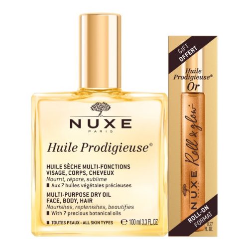 NUXE HUILE PRODIGIEUSE száraz olaj + Aranyolaj Roll On (100ml+8ml)