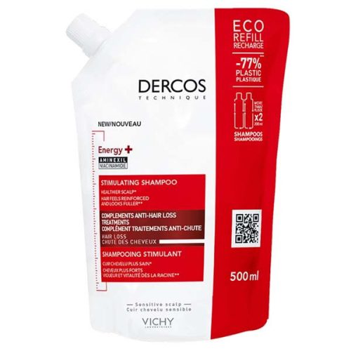 VICHY Dercos Energy+ Energiát adó sampon hajhullás ellen környezetbarát utántöltő (500 ml)