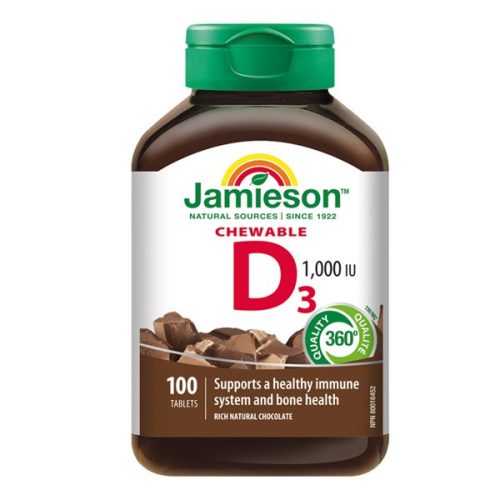 Jamieson D3-vitamin 1000 IU szopogató tabletta csokoládé ízesítéssel (100 db)