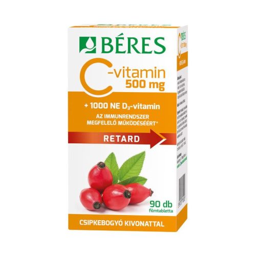 Béres C-vitamin 500 mg Retard filmtabletta csipkebogyó kivonattal + 1000 NE D3-vitamin (90db)