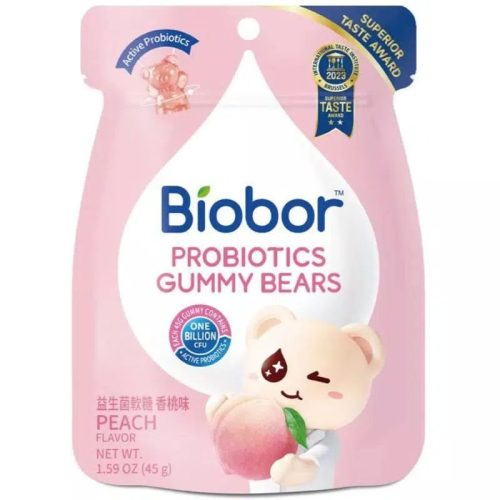 Biobor Őszibarack ízű gumicukorka probiotikus baktériumtörzsekkel (45g)