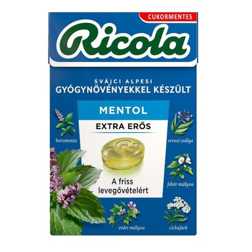 Ricola extra erős mentolos gyógynövény cukorka (40 g)