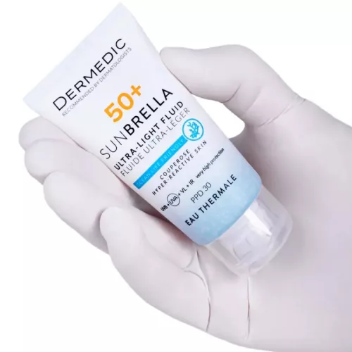 DERMEDIC Sunbrella Ultra-Light Fényvédő fluid SPF50+ rozáceás arcbőrre (40 ml)