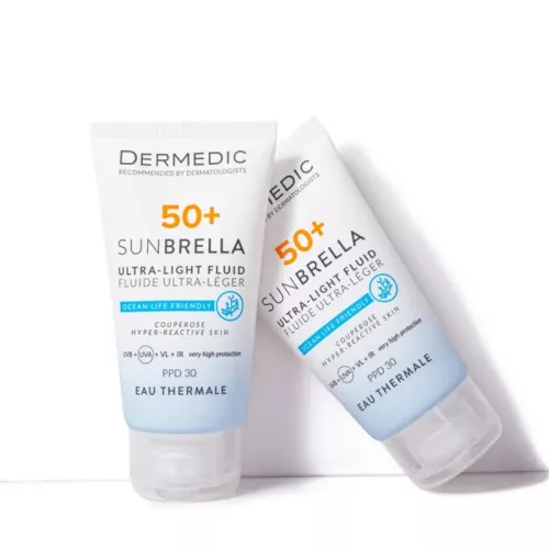 DERMEDIC Sunbrella Ultra-Light Fényvédő fluid SPF50+ rozáceás arcbőrre (40 ml)