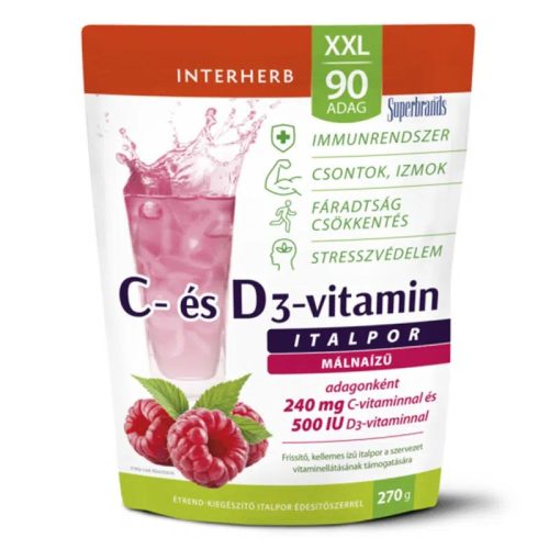 Interherb XXL C+D3-vitamin málnás italpor (270g)