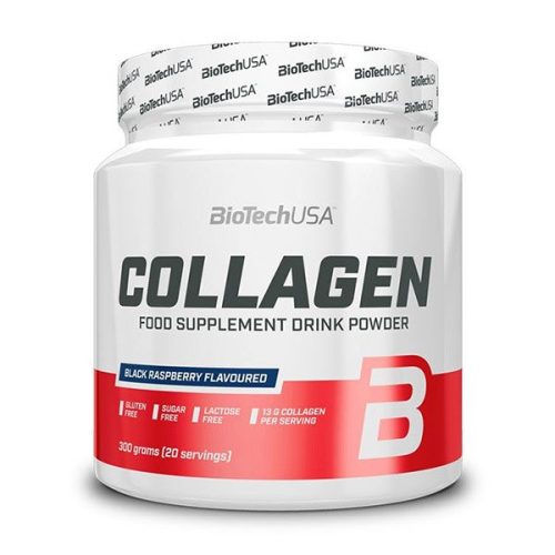 BioTechUSA Collagen hidrolizált kollagén italpor fekete málna ízben (300g)