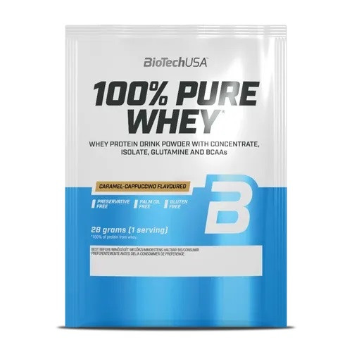 BioTechUSA 100% Pure Whey tejsavó fehérjepor karamell-cappuccino ízben (28g)