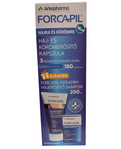 Forcapil Keratin+ kapszula (180 db) + AJÁNDÉK Keratin+ hajerősítő sampon