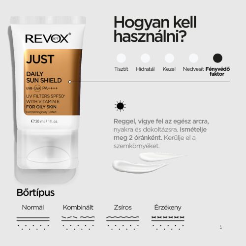 Revox Just Daily Sun Shield UVA + UVB Filters SPF50+ napvédő krém ZSÍROS BŐRRE(30ml)