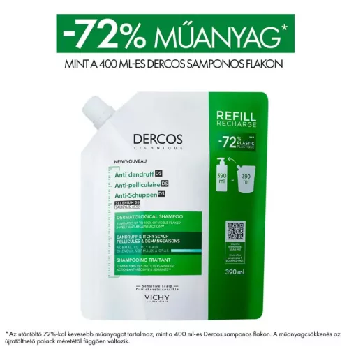 Vichy Dercos Korpásodás Elleni Sampon Utántöltő - normál és zsíros hajra (390 ml)