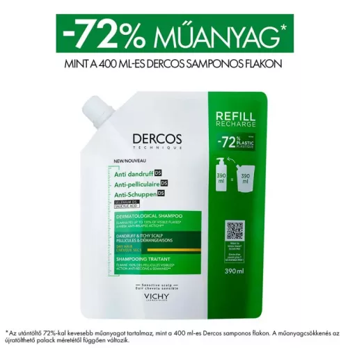 Vichy Dercos Korpásodás Elleni Sampon Utántöltő - száraz hajra (390 ml)