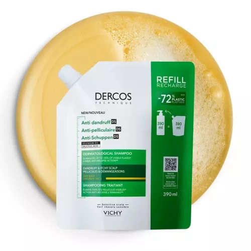 Vichy Dercos Korpásodás Elleni Sampon Utántöltő - száraz hajra (390 ml)