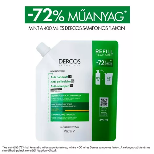 Vichy Dercos Korpásodás Elleni Sampon Utántöltő - száraz hajra (390 ml)