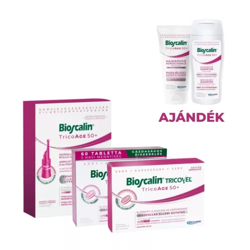 Bioscalin TricoAGE 50+ 3 havi komplex hajerősítő csomag ampullával + ajándék sampon és kondicionáló